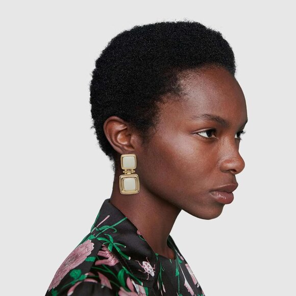 Cream Cute Gold Geometric Statement Jewelry Dangle Drop Earrings for Women - Picture 4 of 7